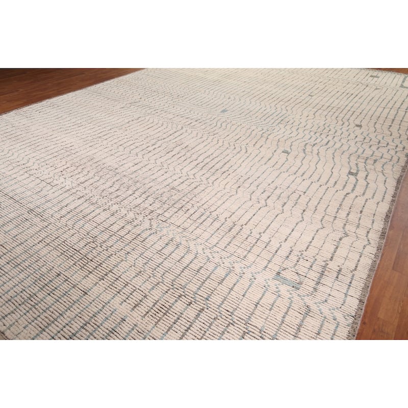 Earth Tone Striped Moroccan Large Area Rug Handmade Wool Carpet - 12'3" x 18'5"