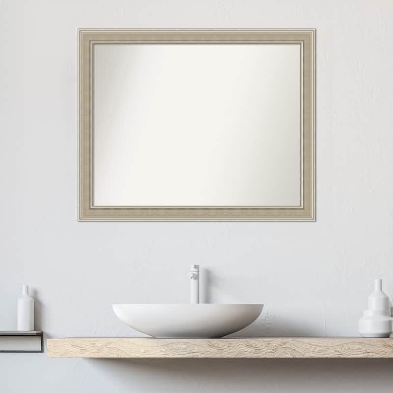 Mezzo Silver Non-Beveled Wood Framed Bathroom Vanity Wall Mirror - Mezzo Silver
