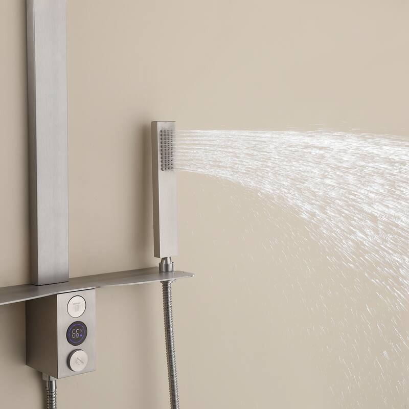 36"H Stainless Steel Exposed Rain Shower System With Handheld Shower (Valve Not Included)