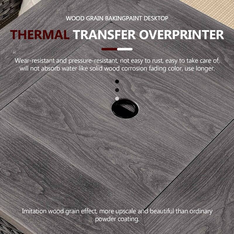 Glissia 5-Piece Gray Wicker Swivel Glider Fire Pit Set with Square Wicker Fire Table