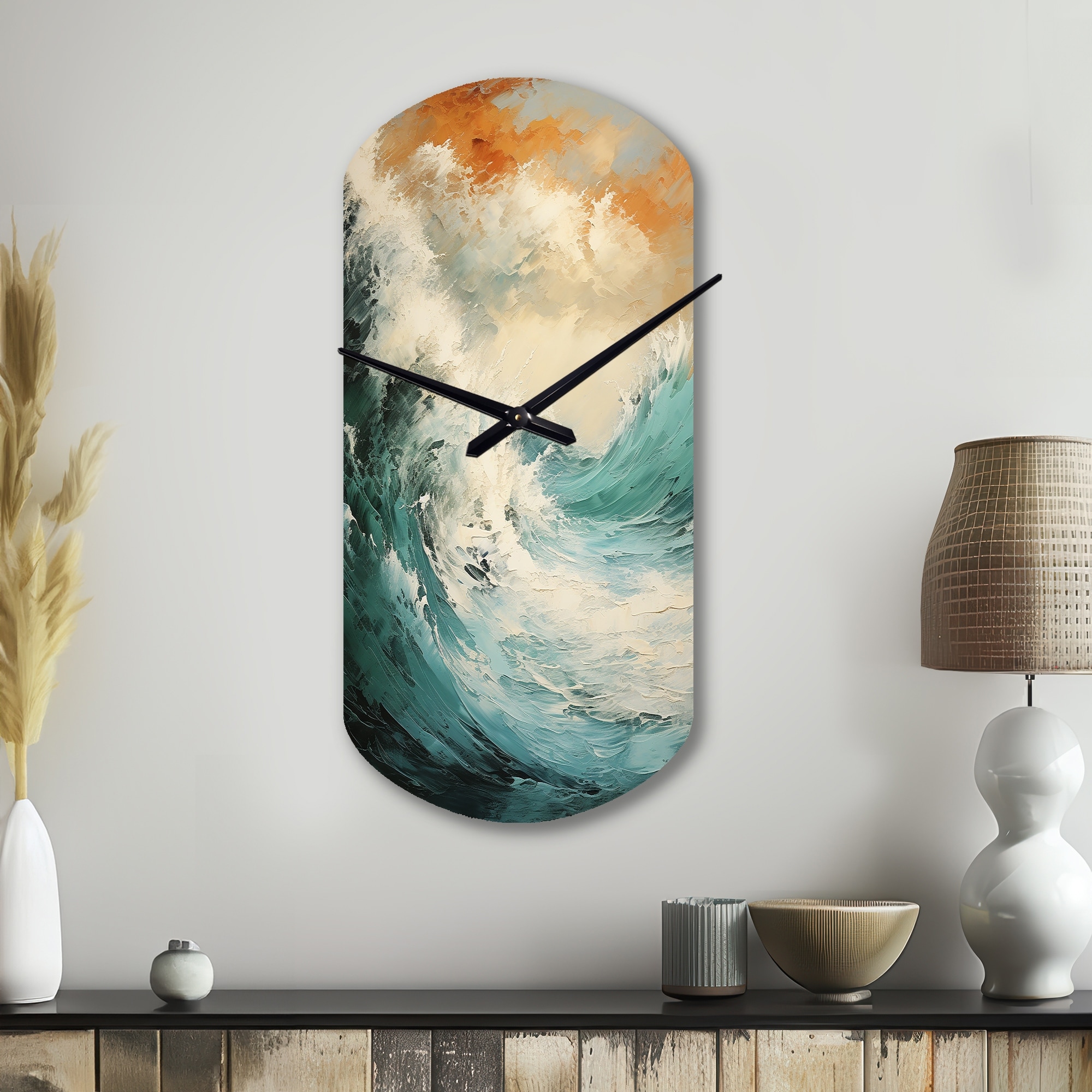 Modern Coastal Blue And Gold Wave - Coastal Ocean Large Wall Clock in Cylinder Shape - Nautical & Coastal Wall Clocks