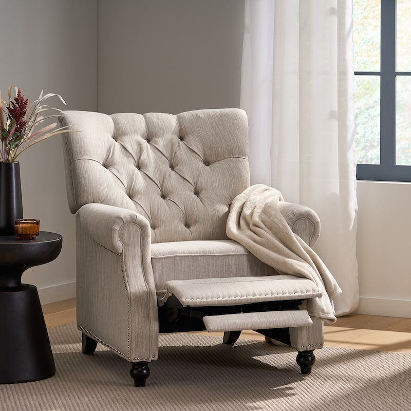 Mid Century Recliner Chair for Adults, Modern Fabric Push Back Recliner Chairs with Button Tufted Upholstered Back & Footrest