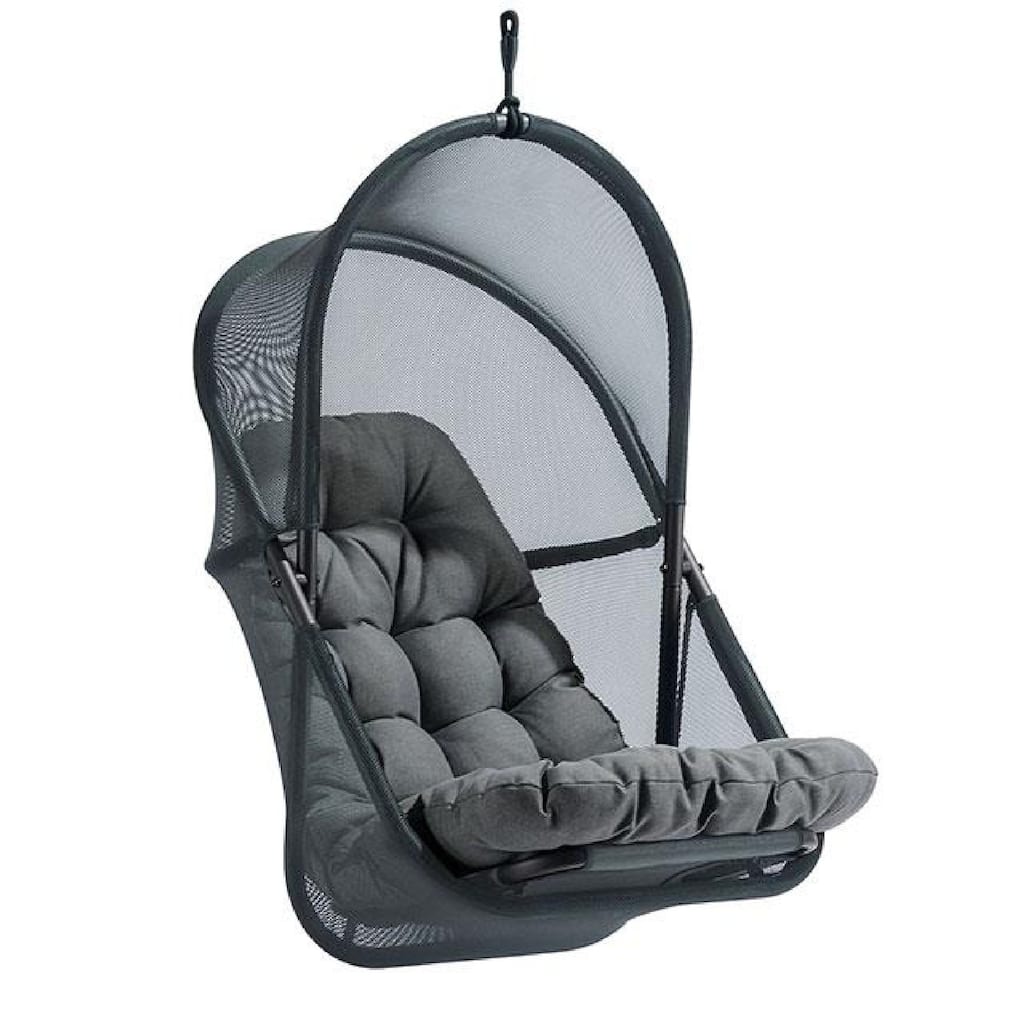 Bery Patio Hanging Swing Chair, Cushioned Dark Gray Mesh