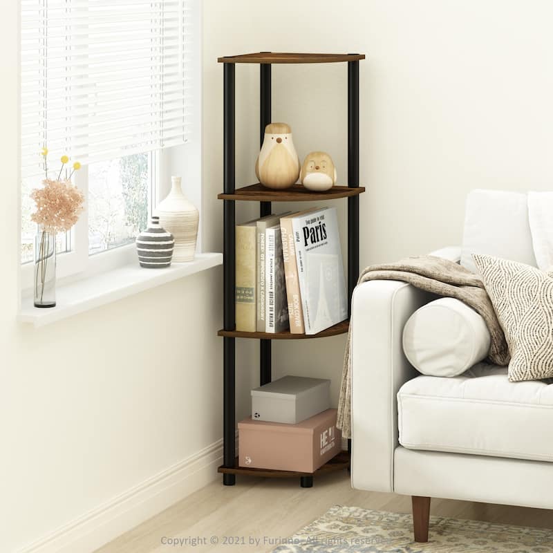4 Tiers Wood Household Shelving Unit in Pine/Black (11.6 in. W x 43.5 in. H x 11.6 in. D)