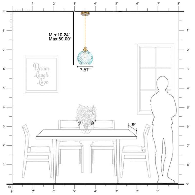 8" Blue Twisted Clear Glass Pendant Light Modern Kitchen Dining Room - Dia.8-in