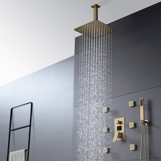 brushed gold ceiling mount 12 inch rainfall 3 way digital display ...