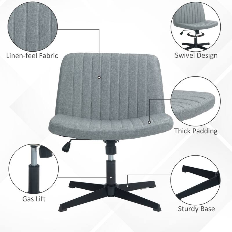Criss Cross Chair with Wheels, Fabric Padded Armless Vanity Chair, Fabric Padded Task Chair with Adjustable Height - N/A