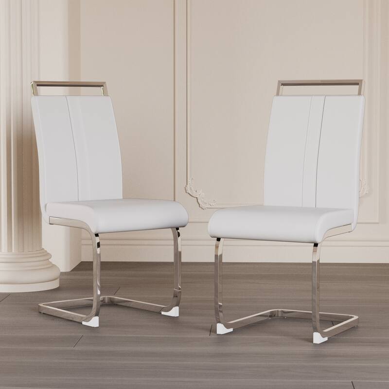 White High Back Upholstered Side Chair Office Chair with Metal Legs, Characteristic Dining Chair Vanity Chair