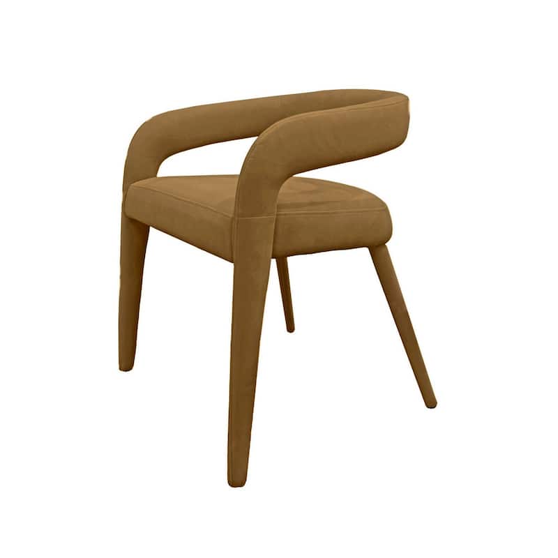 Lon 23 Inch Dining Chair, Cushioned Seat, Curved Open Back, Tan Polyester