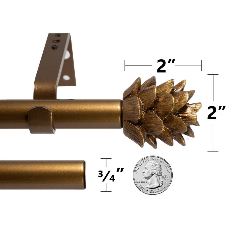 3/4" Farmhouse Pinecone Curtain Rod Adjustable Designer Window Single Rod