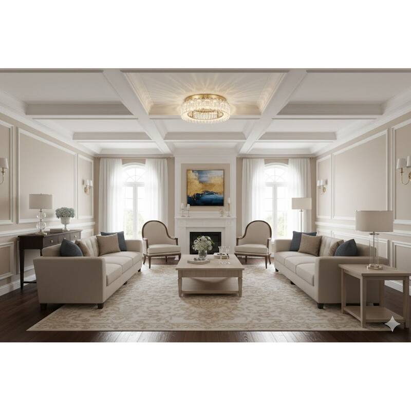 Gold Stainless Steel LED Flush Mount With Crystals