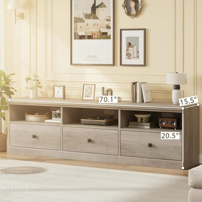 TV Console, with Open Shelves and Storage Drawer