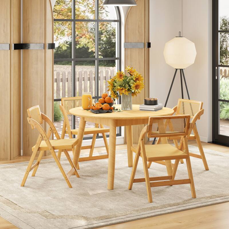 Gymax Rattan Cane Folding Chairs Set of 2 w/ Rotatable Backrests