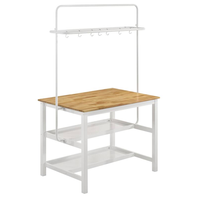 Edgeworth Kitchen Island Counter Table with Pot Rack White - Brown/White - Table with Rack
