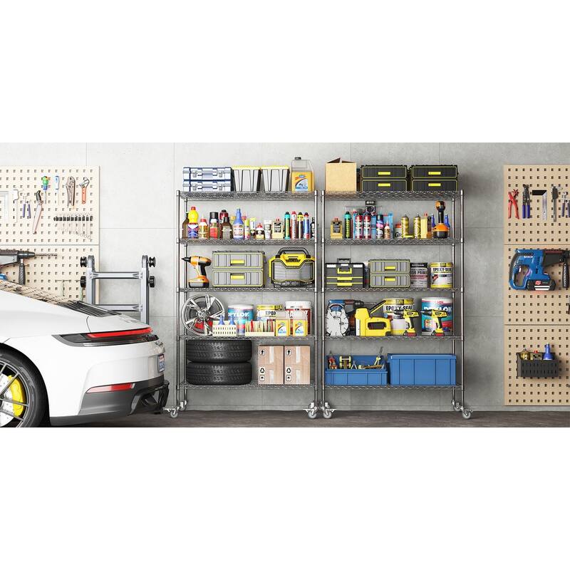 47''W x 24''D x 72''H 5 Tier Heavy Duty Adjustable Kitchen Shelving Unit, Wire Storage Shelves with Wheels