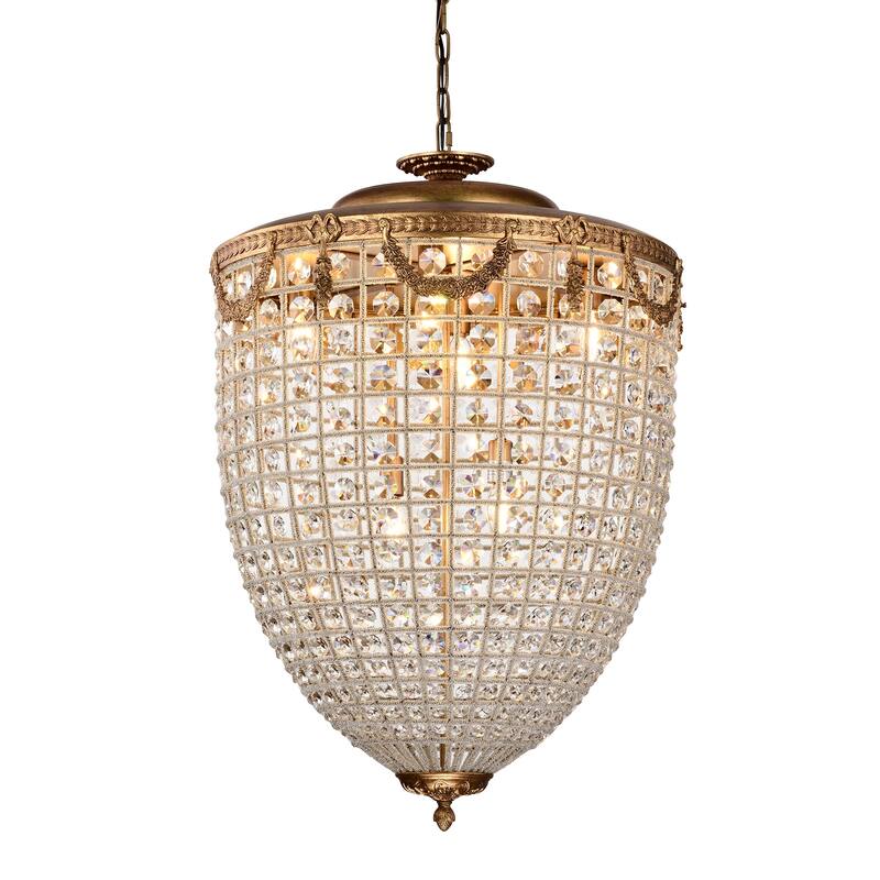 Sonoma Beaded Crystal Chandelier - 4-Light Antiqued Silver/6-Light Antiqued Gold, Glam E12 Ceiling Fixture with Adjustable Chain - 23.5 in Dia x 34.5 in H - Antiqued Gold