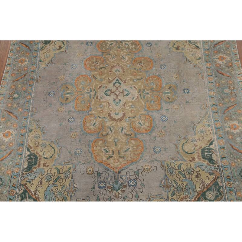 Geometric Tabriz Persian Vintage Area Rug Hand-Knotted Wool Carpet - 7'11"x 11'3"