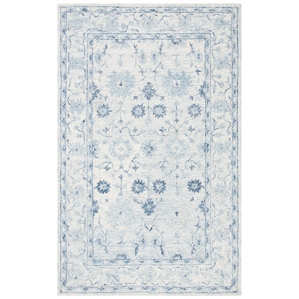 SAFAVIEH Handmade Micro-Loop Francelina Wool Rug - 5' x 8' - Blue/Ivory - Rectangle