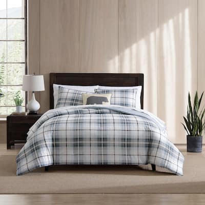 Eddie Bauer Alder Plaid Cotton Reversible Blue Comforter Set