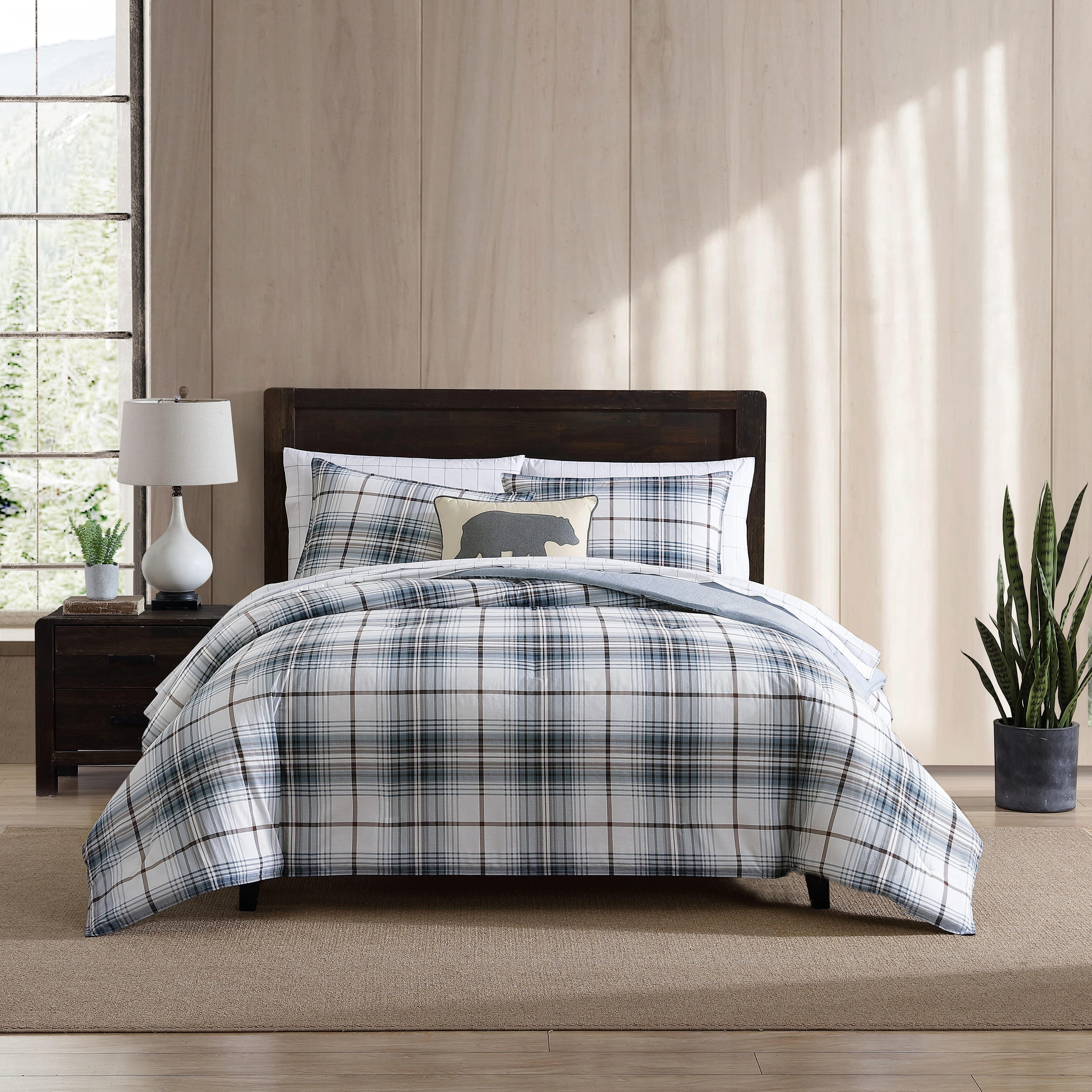 Eddie Bauer Alder Plaid With Textured Reverse Cotton Comforter (Blue, 3 Piece Set)