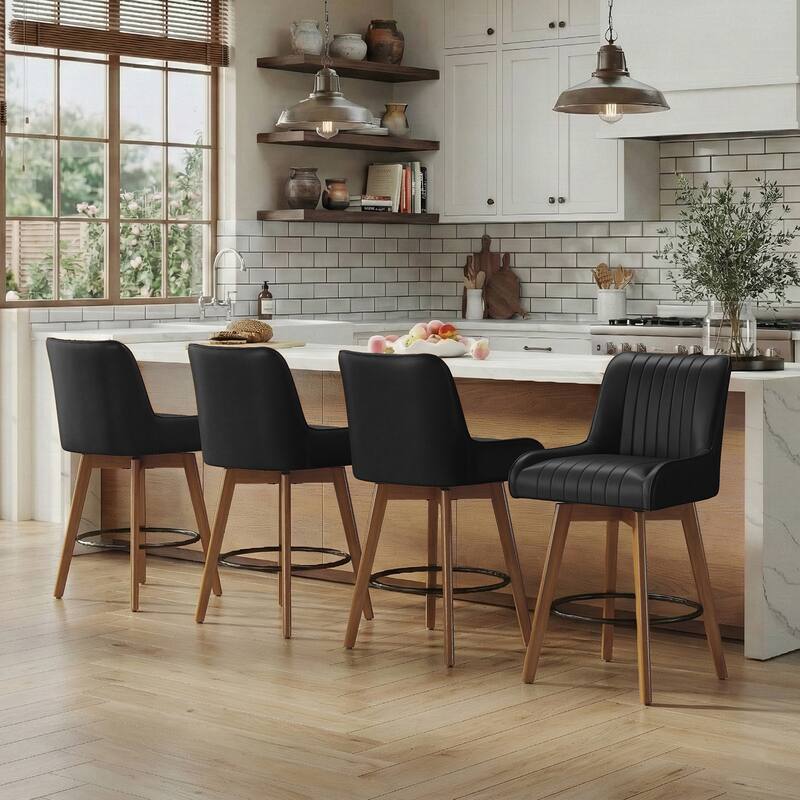 26" Faux Leather Upholstered Wood Swivel Counter Stool Set of 3 or 4 - 38.8"H x 20.5"W x 21.7"D