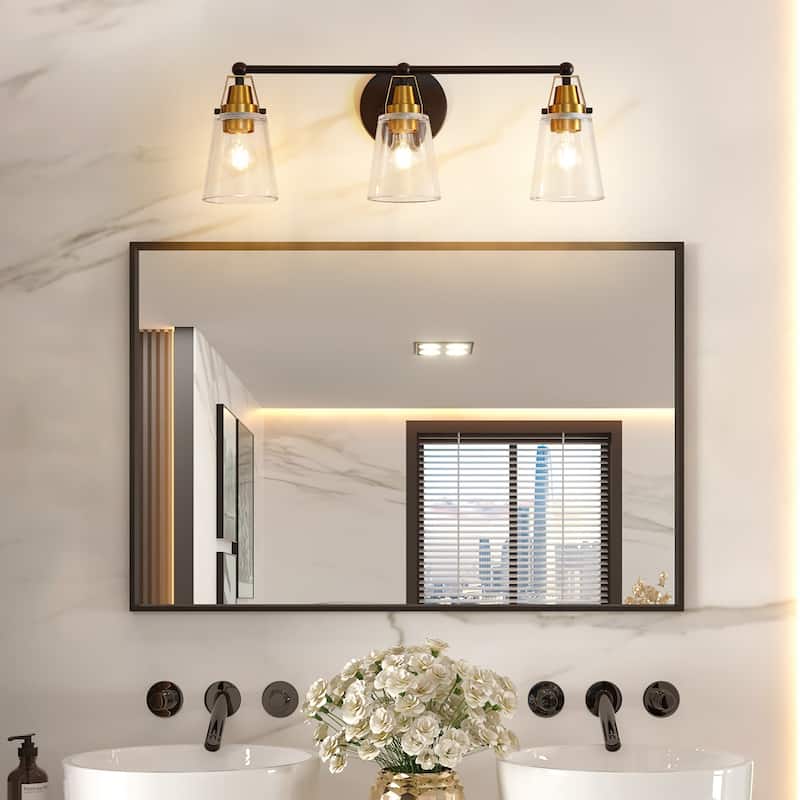 26.2 in. 3-Light Indoor Modern Brushed Nickel Vanity Light with Clear Glass Finish