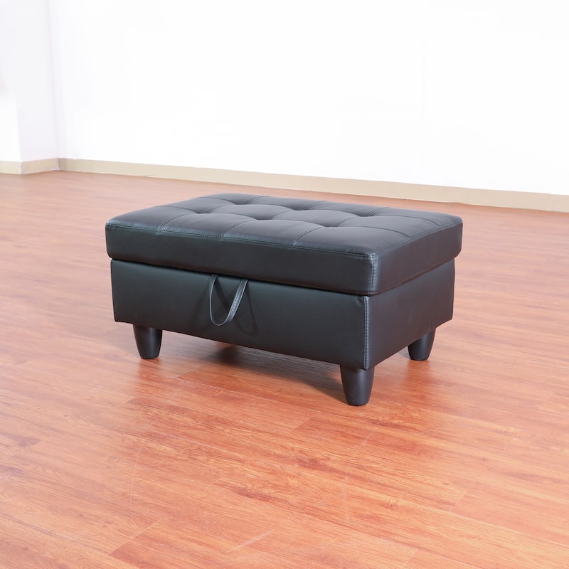 Black Faux Leather Storage Ottoman for Living Room