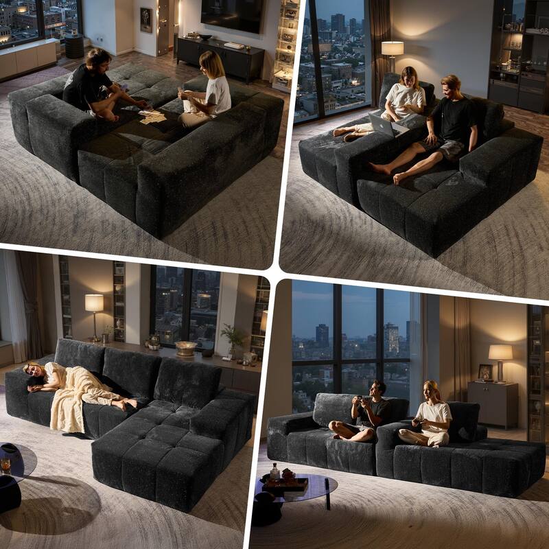 OVIOS Starry Sky Fabric Chaise Lounge Sofa-Grey