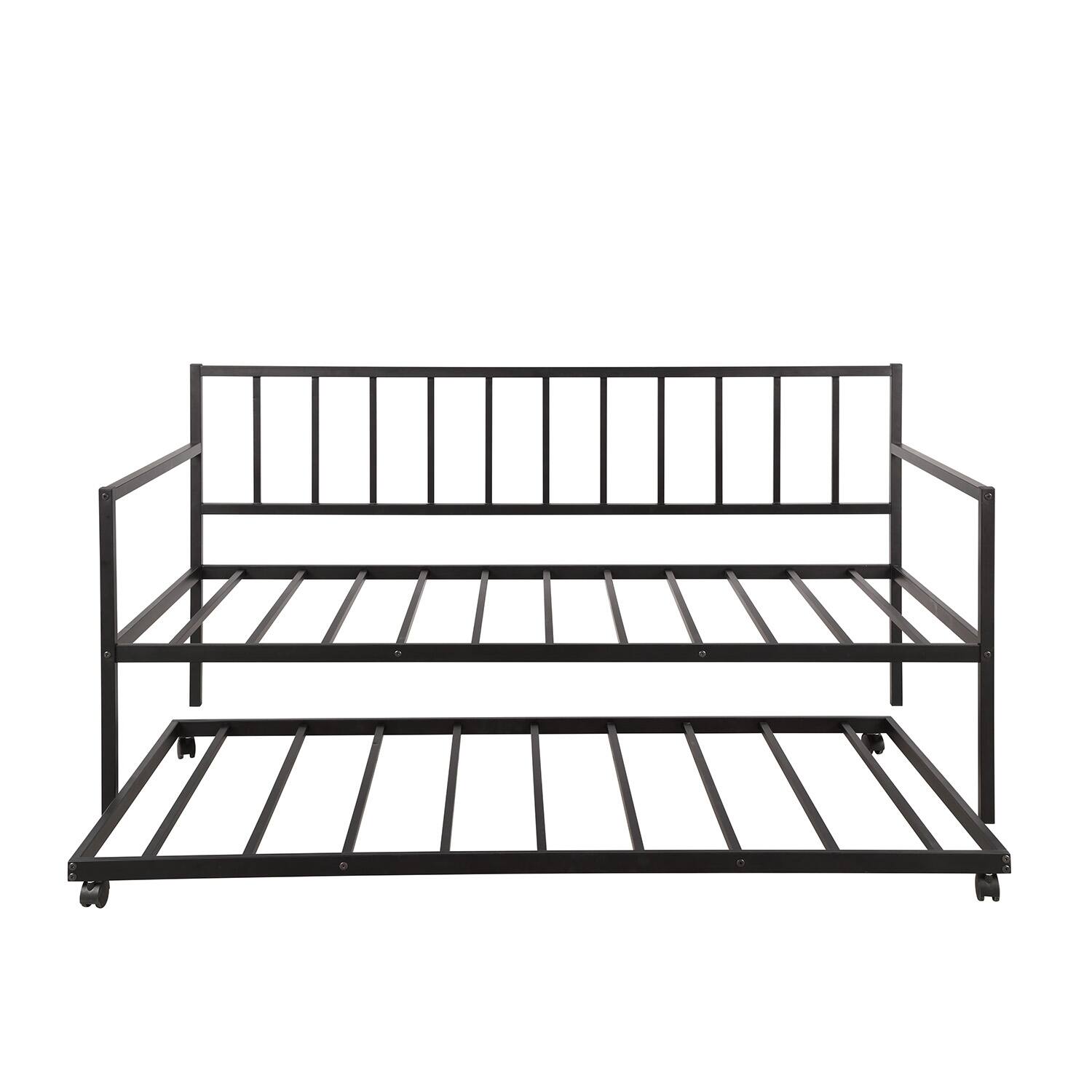 Black Metal Twin Daybed with Trundle Sturdy Frame, Multifunctional