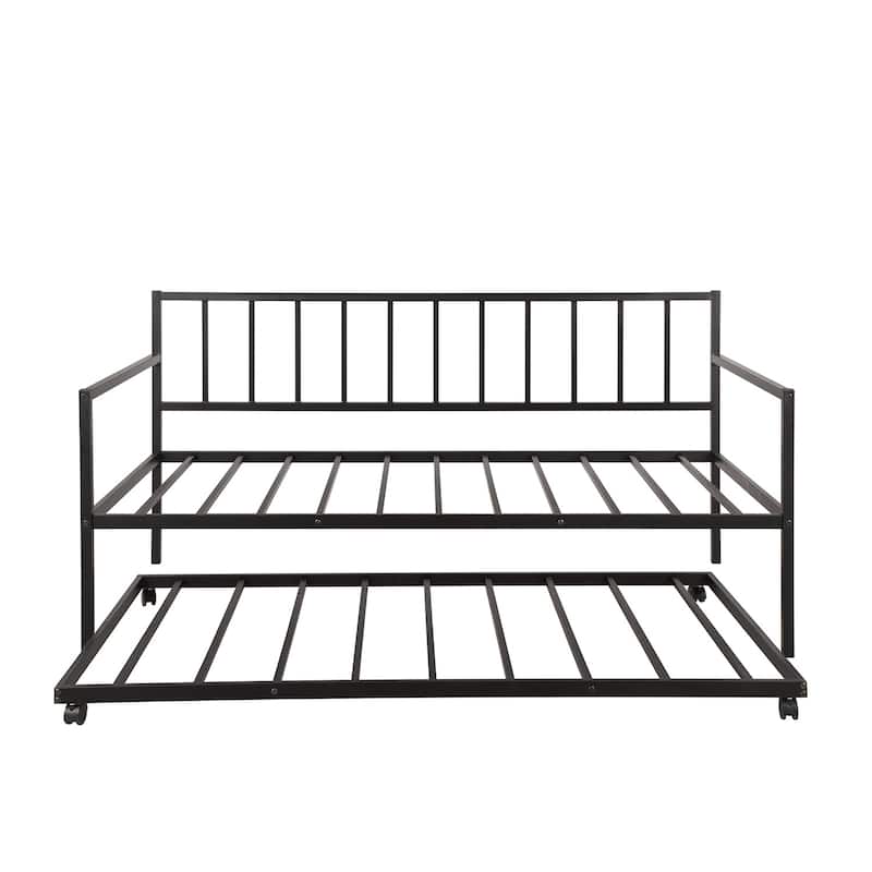 Multifunctional Metal Twin Daybed with Trundle for Living Room, Guest Room or Kids Bedroom