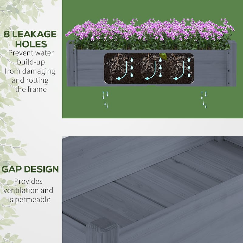 34"x34"x28" Raised Garden Bed, 2-Tier Elevated Wood Box for Backyard, Patio to Grow Vegetables, Herbs, and Flowers, Gray