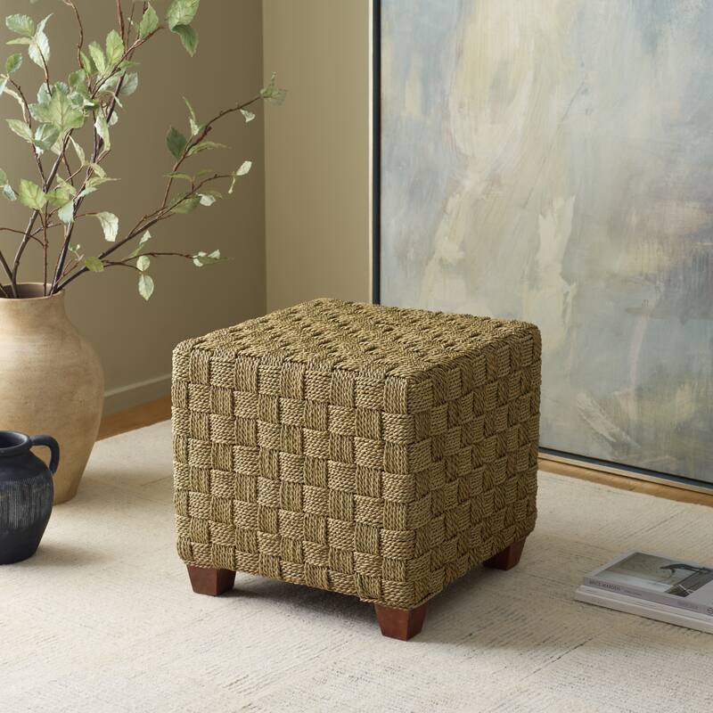 SAFAVIEH Couture Norabelle Square Woven Seagrass Ottoman - Natural