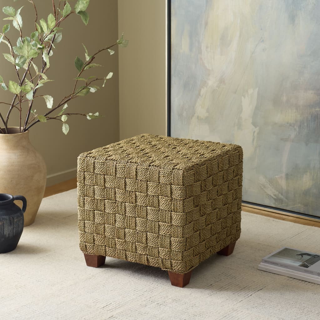 SAFAVIEH Couture Norabelle Square Woven Seagrass Ottoman