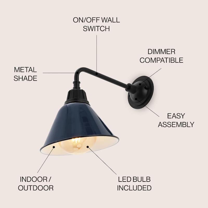 Aurora 9.63" 1-Light Farmhouse Industrial Indoor/Outdoor Iron LED Gooseneck Arm Outdoor Sconce, by JONATHAN Y - 9.63
