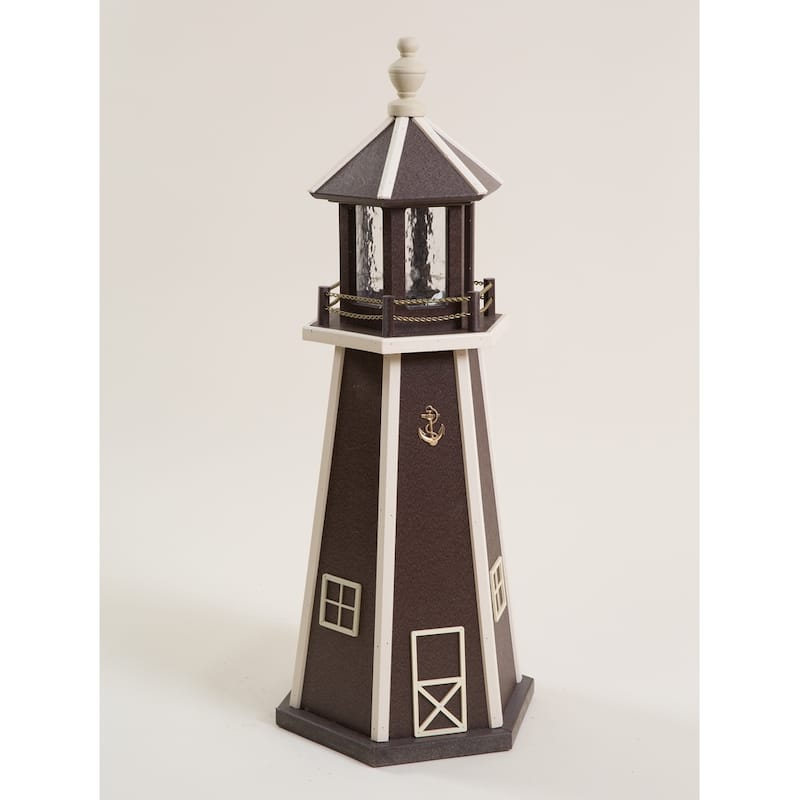 Wooden Lighthouse with Solar Light - 3 Foot - Brown/Beige