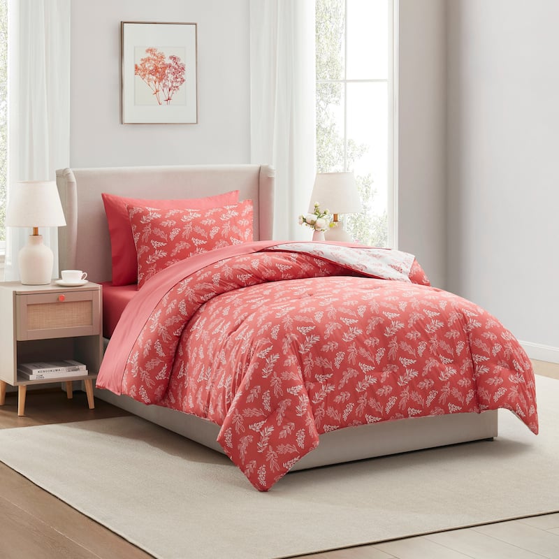 Empyrean 7 Pc Botanical Comforter Set with Sheets, Soft Breathable Lightweight Bedding Bag