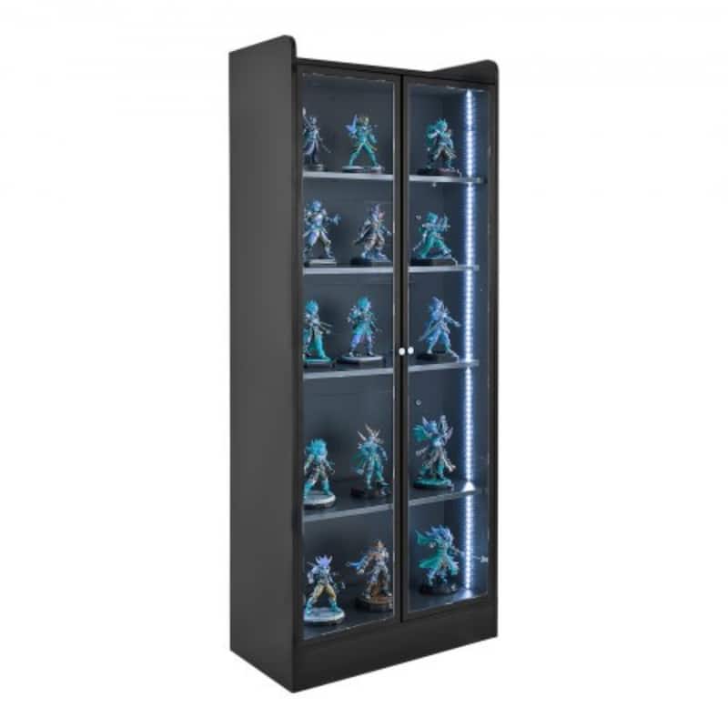 Black MDF Glass Display Cabinet 5-Tier with LED Lighting and Doors - 27.56 × 13.39 × 66.93 inch