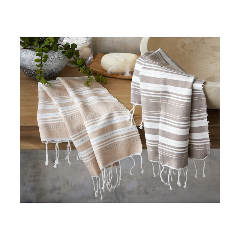 Sola Set of 2 Beige Guest Towels Cotton Hand Towels Everyday Use 22x16 inches Machine Washable Taupe Brown - Multi