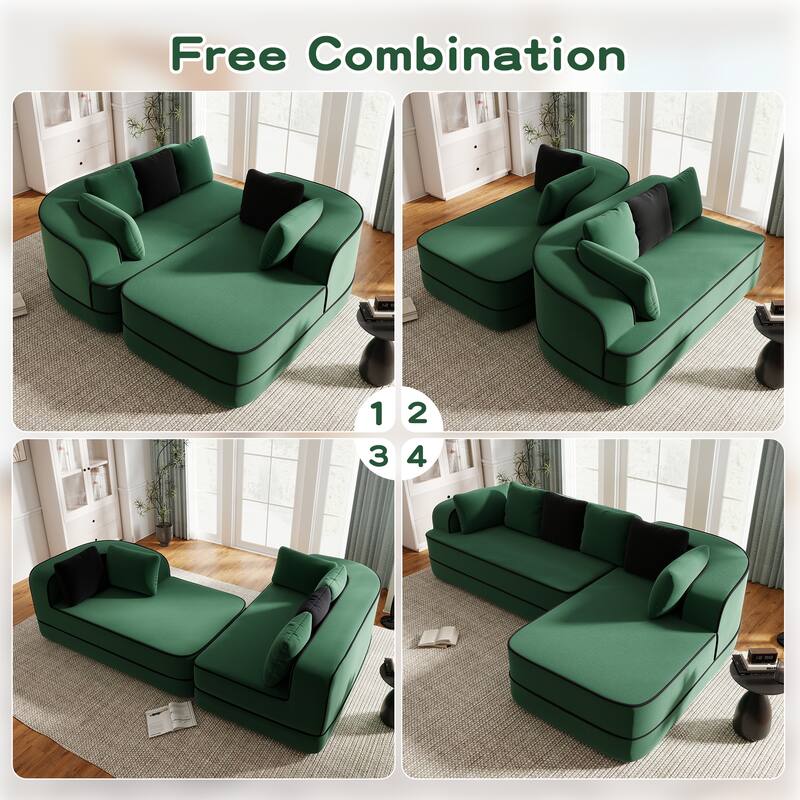 Roomfitters No Assembly Modular Sofa, 106 Inch Teddy Fabric Floor Couch with Chaise, Green