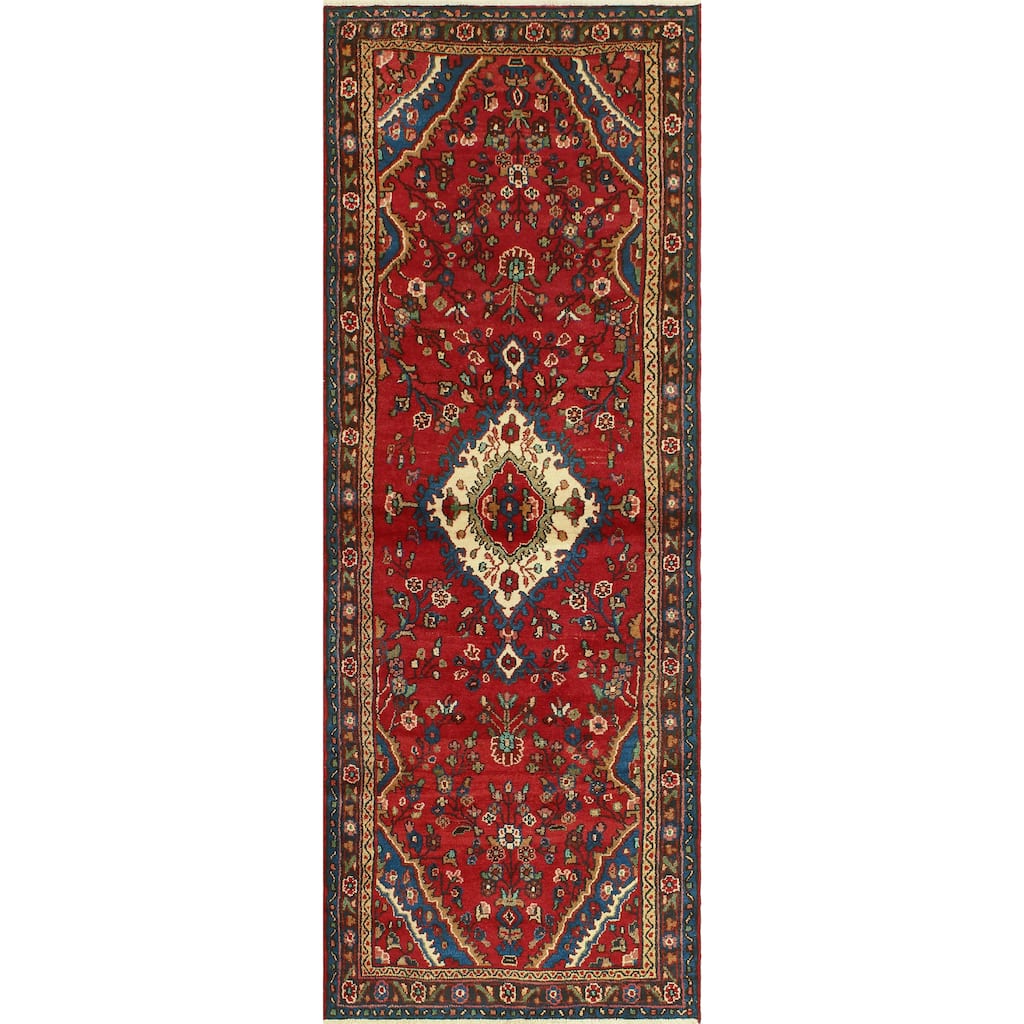 Fine Vintage Distressed Alev Red/Ivory Runner - 3'6" x 9'8"