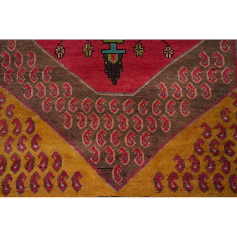 Hand Knotted Oriental 100% Wool Carpet Traditional Geometric Yellow & Gold Tabriz Area Rug - 10' 2'' X 4' 7''
