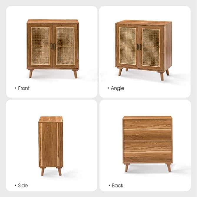 Woodland Multifunctional Rattan-Accented 2-Door Storage Stackable Buffet Cabinet with Solid and Wood Frame by HULALA HOME