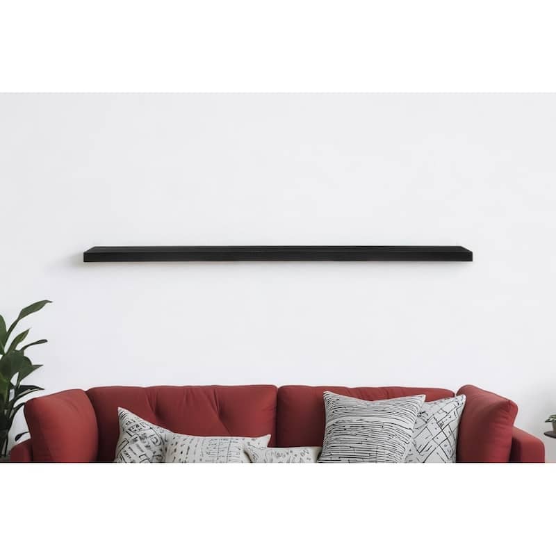 HomeRoots 75" Black Wooden Wall Mounted Floating Shelf - 74.81" W x 1.97" H x 10.24" D