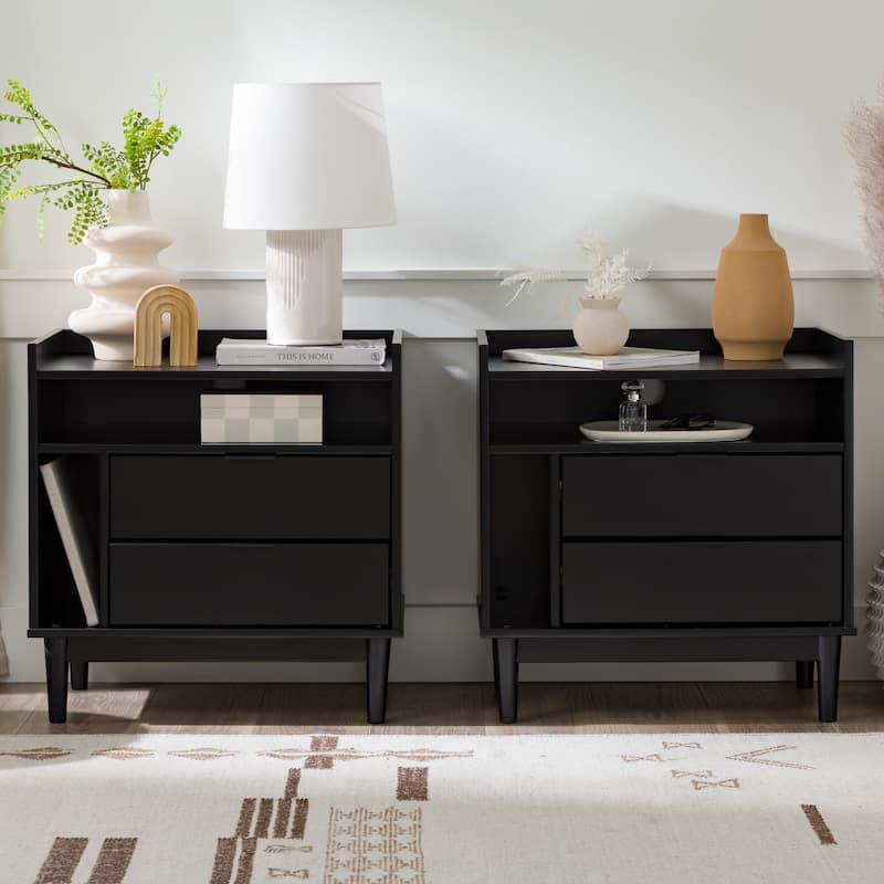 Middlebrook Modern Gallery-Top Solid Wood Nightstand (Set of 2) - Black