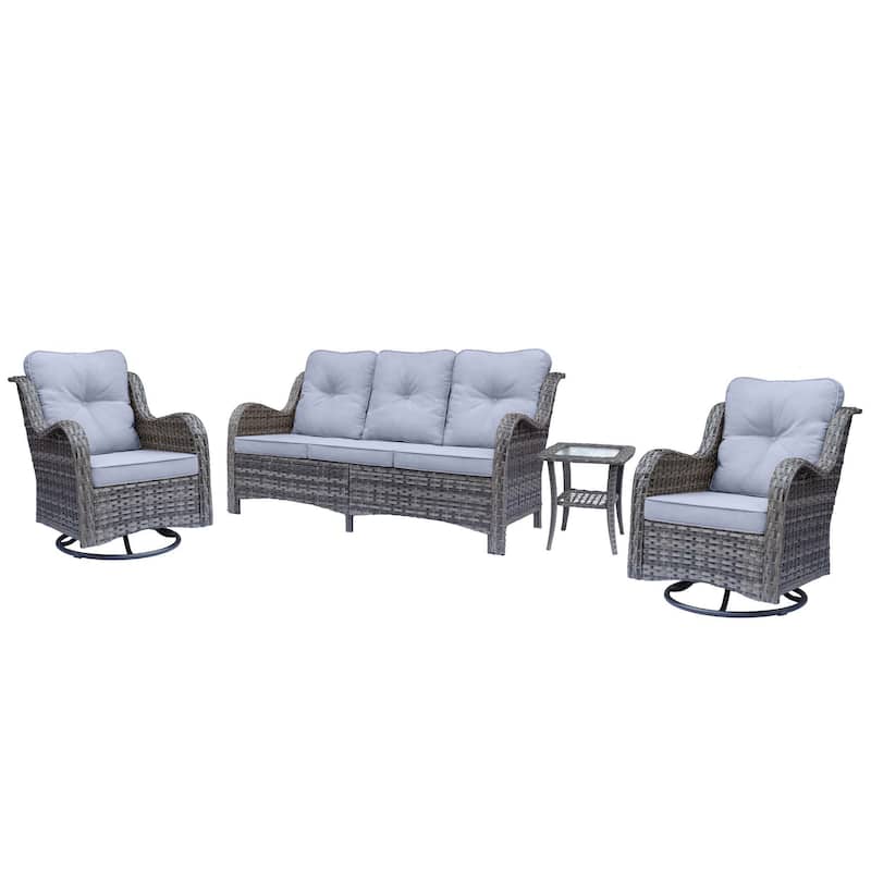 High Back 4-Piece Outdoor Wicker Patio Furniture Seating Sofa Set with Swivel Chairs