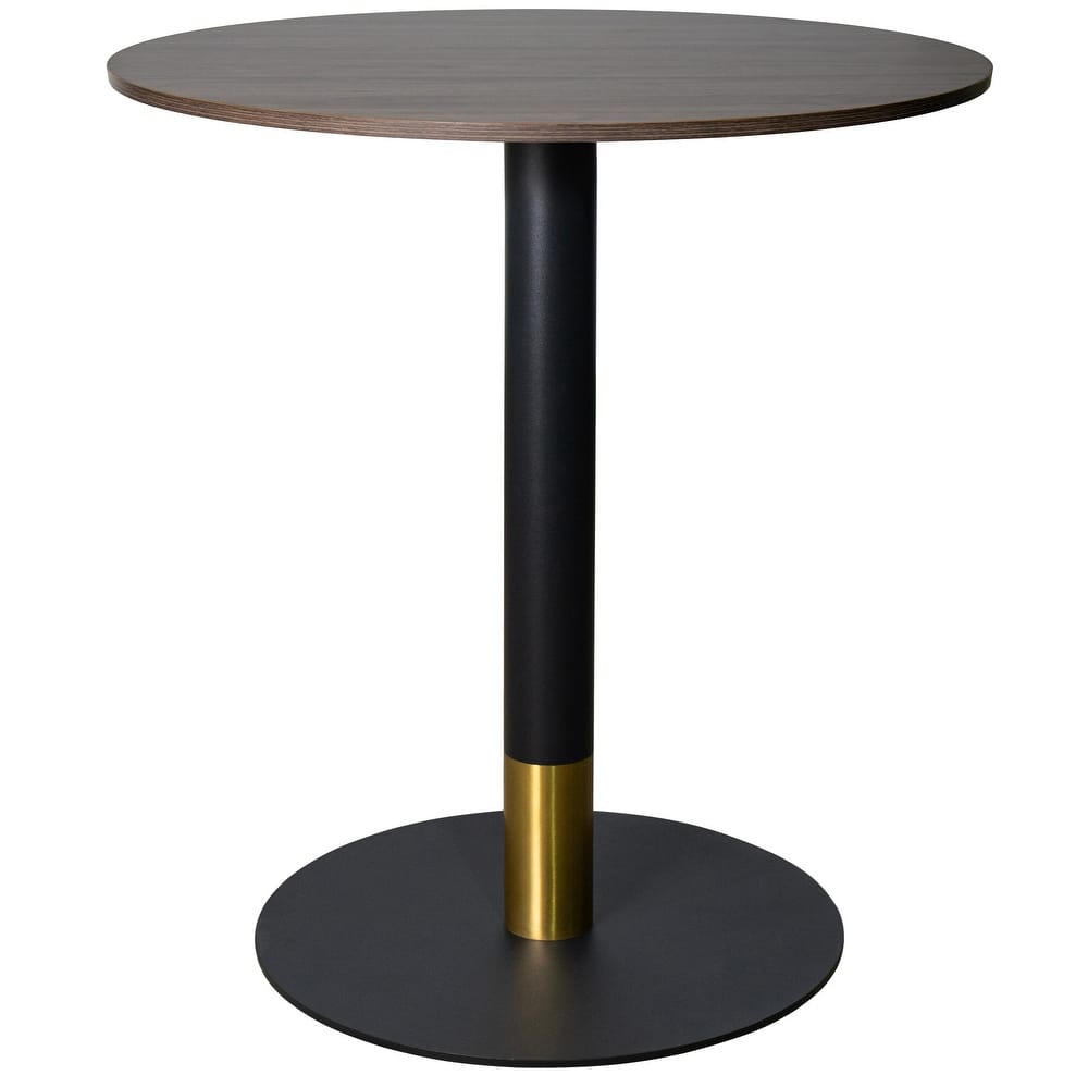 Vail Round Dining Table with 36 in. MDF Tabletop in Black Stainless Steel Round Pedestal Base with Gold Accent Kitchen Table