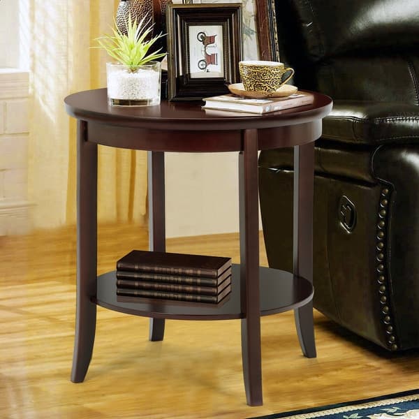 Shop Gymax Round Wood End Table Sofa Side Coffee Table Storage