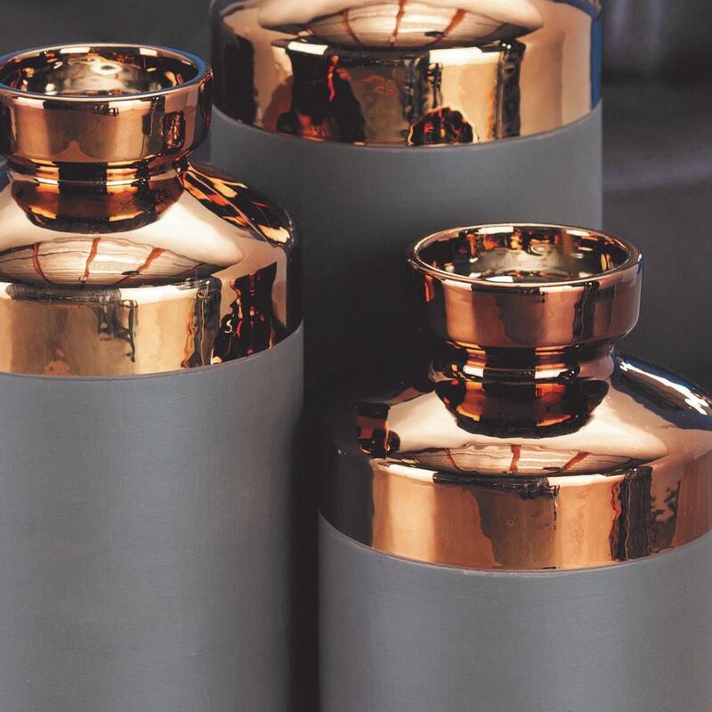 Ceramic Decorative Vase with Copper Like Tops - Set of 3 Gray - CosmoLiving by Cosmopolitan