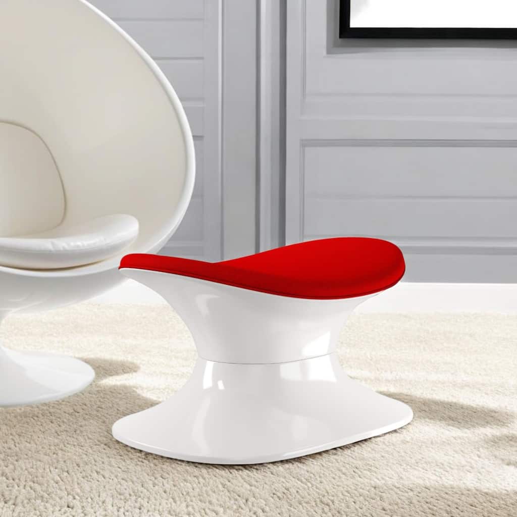 HomeRoots 21" Red and White Wool And Fiberglass Contempo Footstool Ottoman
