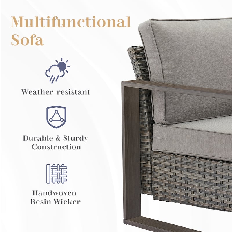 2 Rocking Swivel Chairs with 3-Seat Sofa Ottomans - Grey